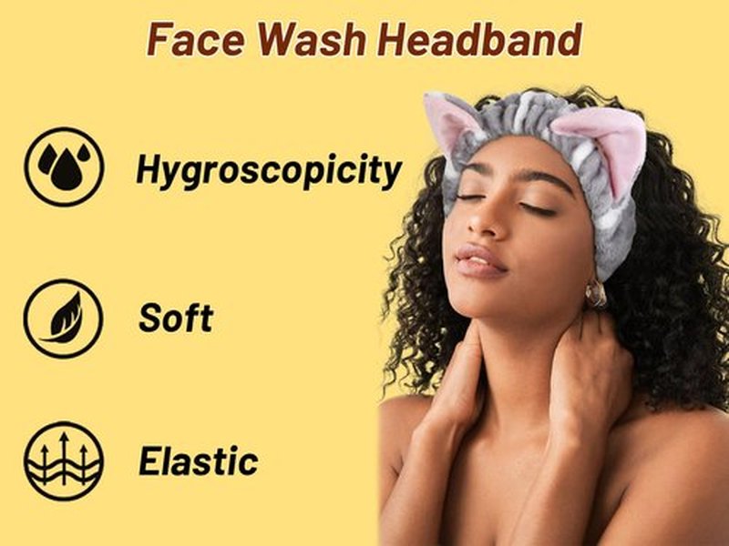 TEBIEKOY Plush Cat Ears Spa Headband For Washing Face Skincare Makeup, Elastic Animal Headbands for Women Girls Soft Coral Fleece Facial Wash Hair Accessories Trendy Stuff Gifts, 2PCS