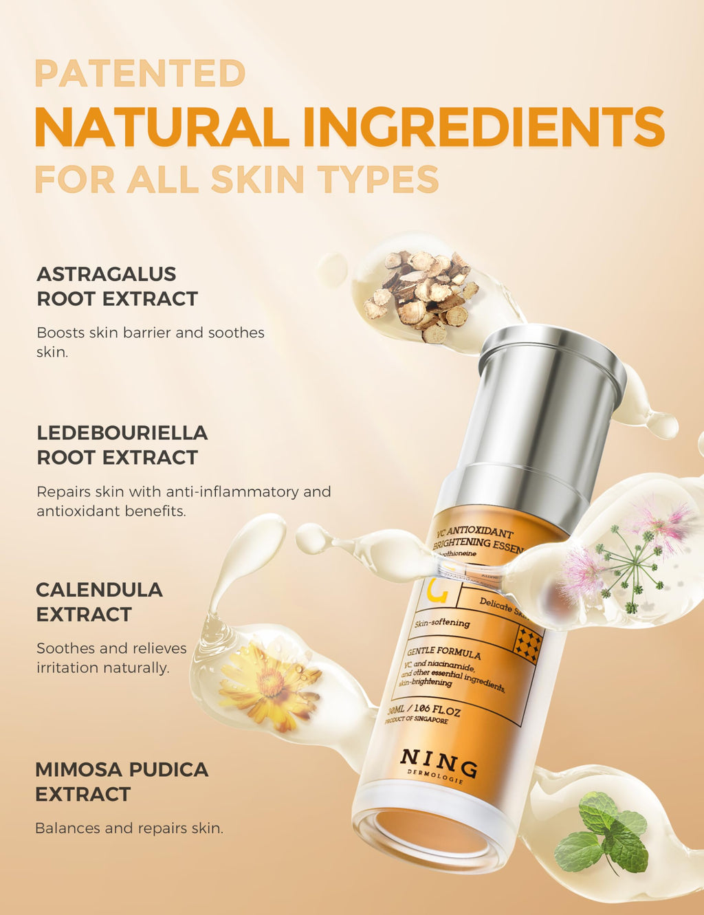 NING DERMOLOGIE Vitamin C Serum with Niacinamide & Ethyl Ascorbic Acid: Brightening, Moisturizing Face Serum for Dark Spots | Hyperpigmentation & Anti-Aging Treatment | Korean Synergy Formula 1.01oz