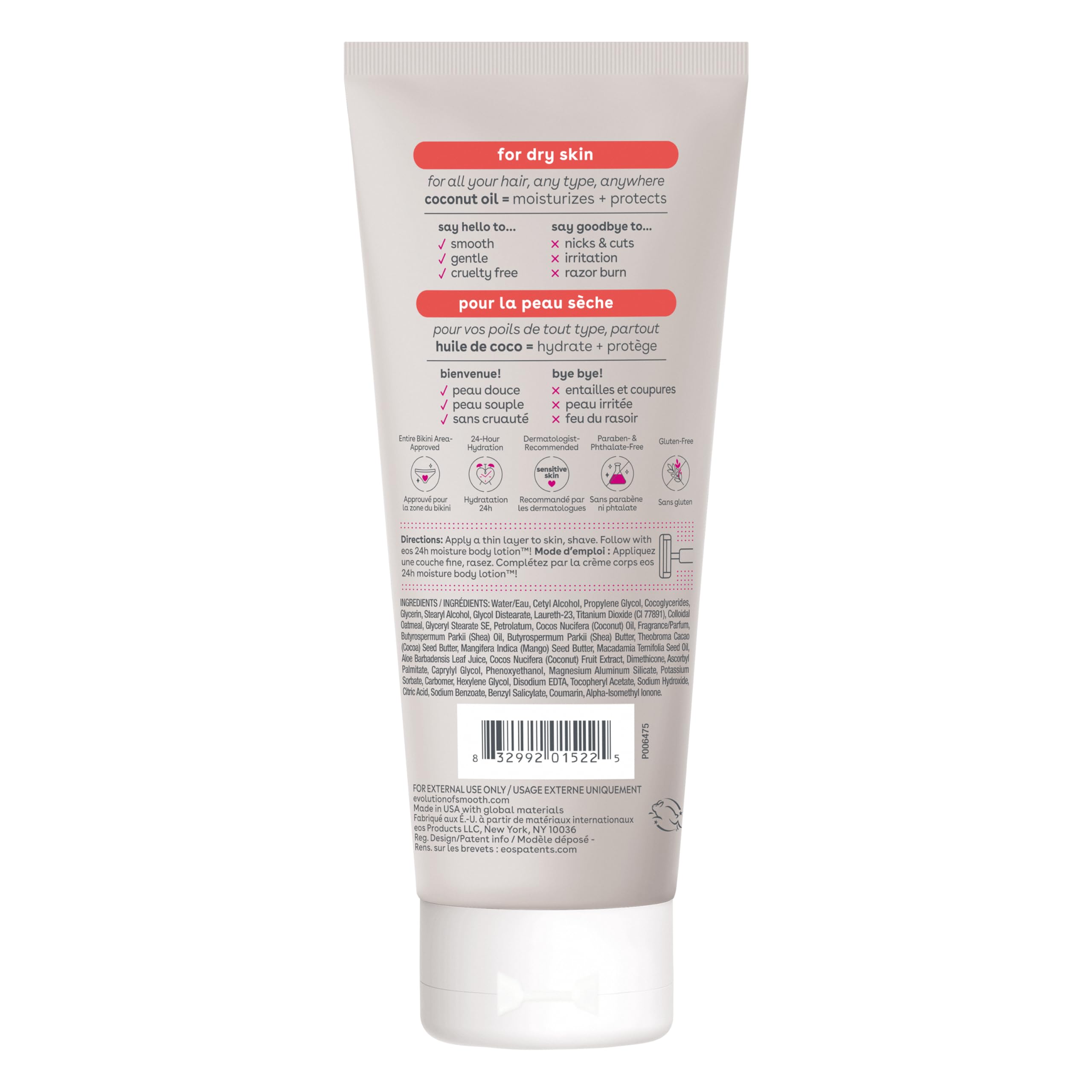 eos Shea Better Dry Skin Shaving Cream,Shave Cream for Women,Skin Care and Lotion with Coconut Oil,24-Hour Hydration,7 fl oz,Packaging May Vary,(Pack of 2)