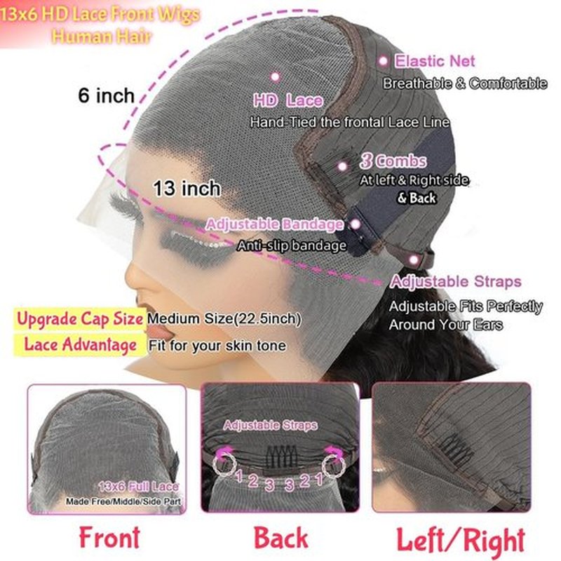Cuiyongxi Human Hair Wig Deep Wave Lace Front Wigs for Black Women 13x6 HD Transparent Lace Frontal Wig 20 Inch Natural Color Wet and Wavy Glueless Curly Wigs Human Hair Pre Plucked 180% Density