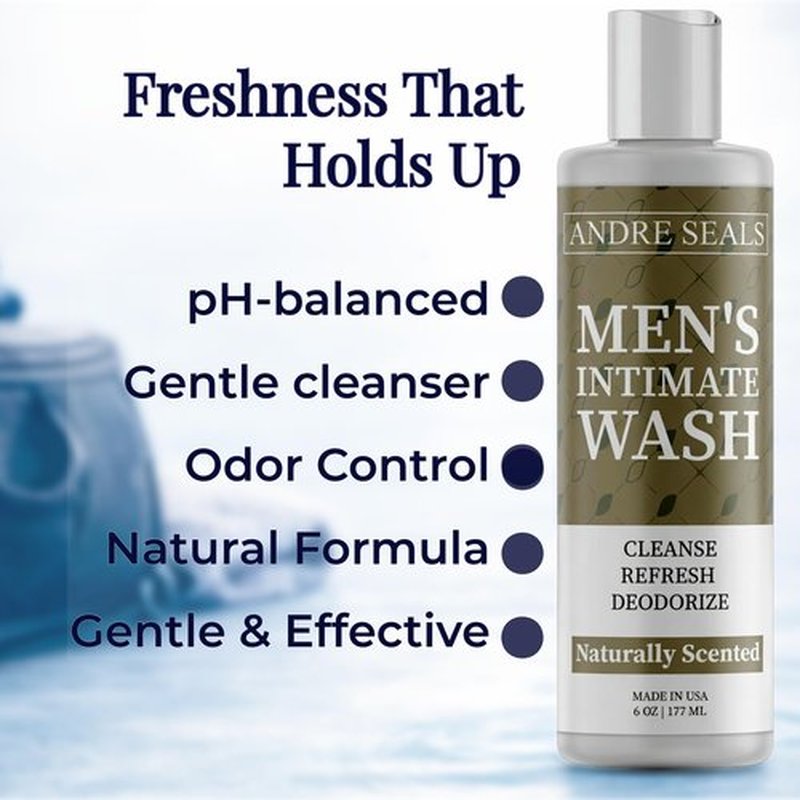 Andre Seals Intimate Wash for Men – Gentle Male Hygiene Cleanser with Aloe & Tea Tree, Rich Lather for Daily Freshness