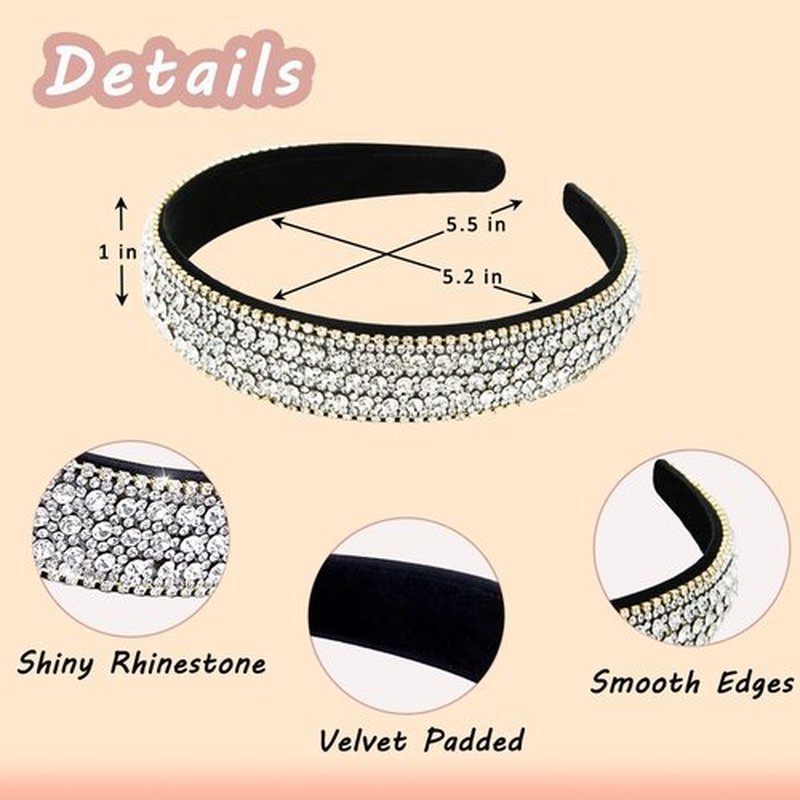 SHEHARUHI 2 Pieces Gorgeous Rhinestone Headbands Fashion Hair Accessories Glitter Sparkly Crystal Diamond Headbands for Girls Women(Silver, Rainbow)