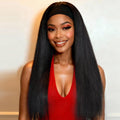 Woman's Romance Headband Wig For Black Women Kinky Straight Headband Wig Human Hair 180% Density Yaki Straight Headband Wigs Wear and Go Glueless Wig Human Hair Machine Made Natural Black (16in)