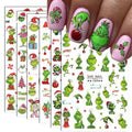 6 Sheets Christmas Nail Art Decals 3D Self-Adhesive Cartoon Xmas Nail Stickers Design WinterXmas Funny Green Monster Nail Decals Christmas Nail Decals Supplies for Women Nail Art DIY Manicure