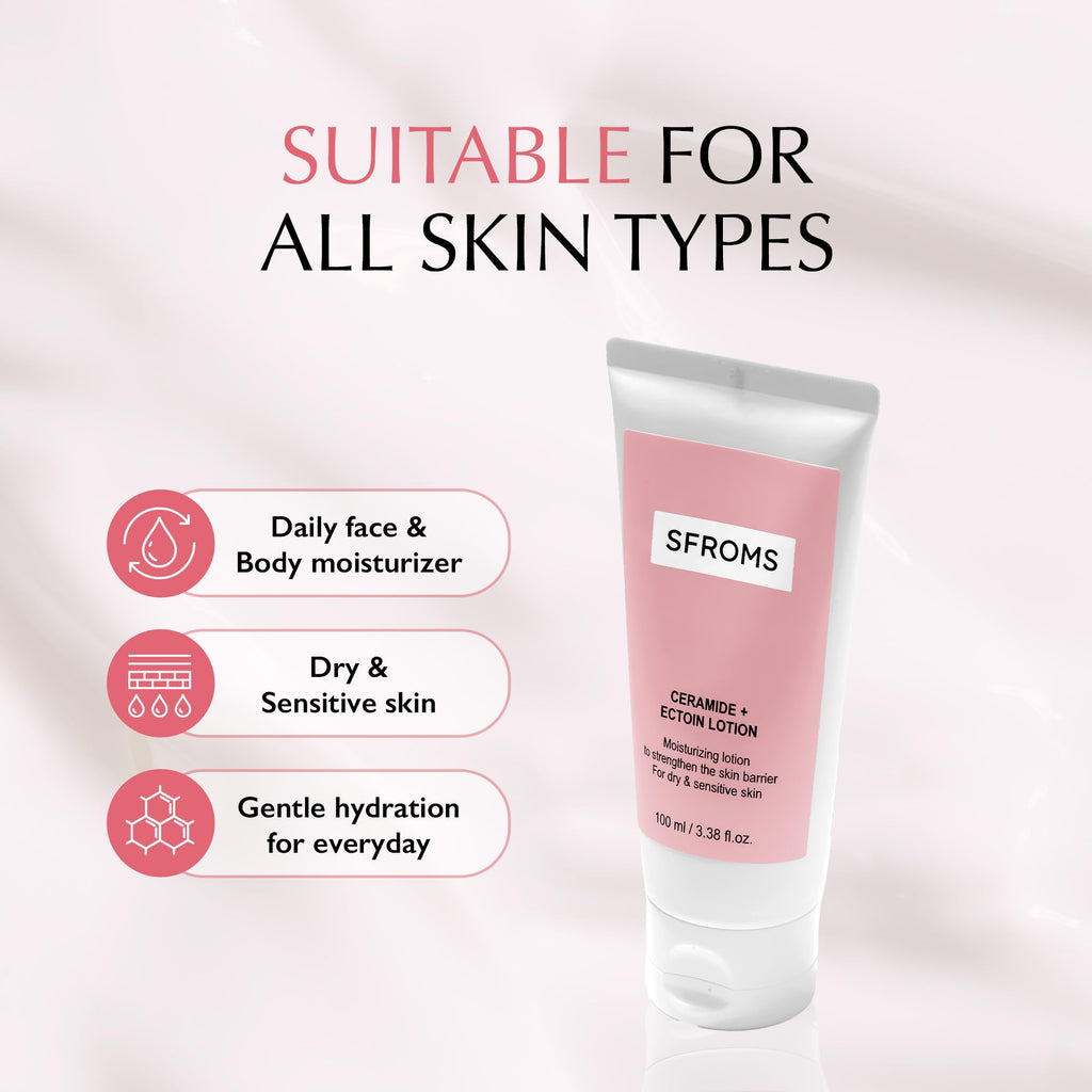 SFROMS Ceramide, Ectoin & Hyaluronic Acid Lotion for Dry & Sensitive Skin, Barrier Repair Moisturizer, Fragrance-Free, Dermatologically Tested, Korean Skincare, 100 ml