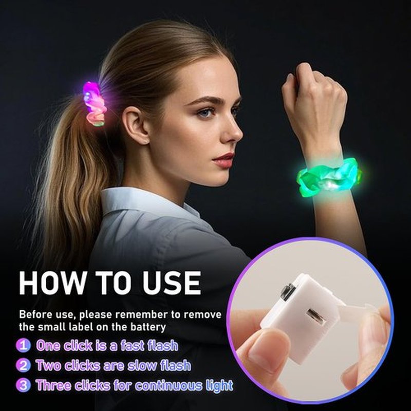 8 PCS Light up Scrunchies for Girls, Glow in the Dark Party Supplies, 3 Glow Mode Satin Scrunchy, Hair Accessories for Birthday Party, Rave Party, Festival & Sleepover Party