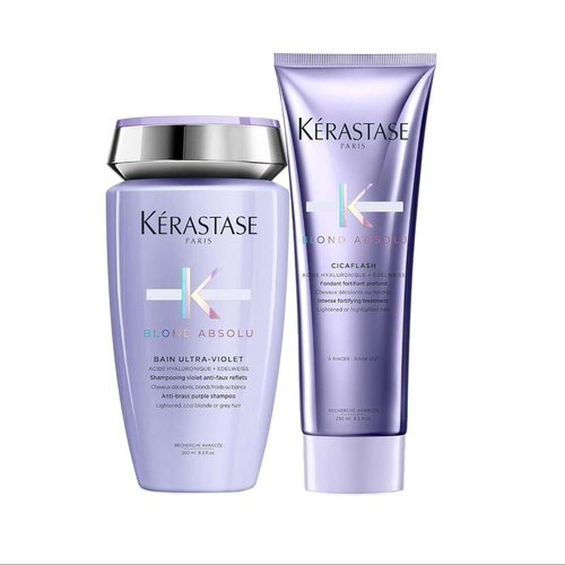 Kerastase Blond Absolu Ultra-Violet Purple Shampoo & Conditioner Set - Hydrates & Neutralizes Brassy Tones for Lightened Hair