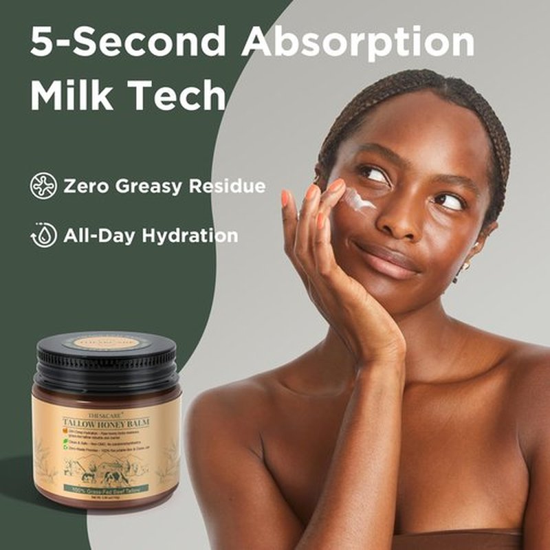 THESKCARE 100% Natural Honey Tallow Balm Multi-Purpose Honey & Grass-Fed Tallow Balm Deep Hydration for Dry Skin, Cracked Hands All-Natural No Preservatives or Additives