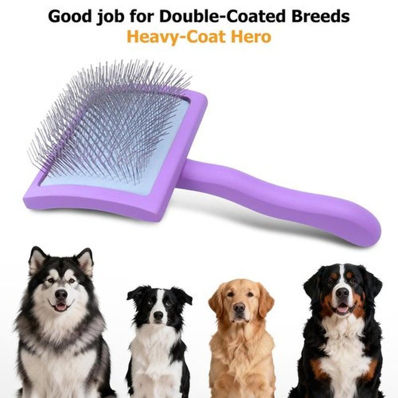 Homyneer Extra-Long Pin Slicker Brush for Large Dogs, Removes Tangles, Mats & Undercoat Fluff, Wood Handle, Grooming Tool for Poodle Goldendoodle Labradoodle & Thick-Coat Breeds, Purple