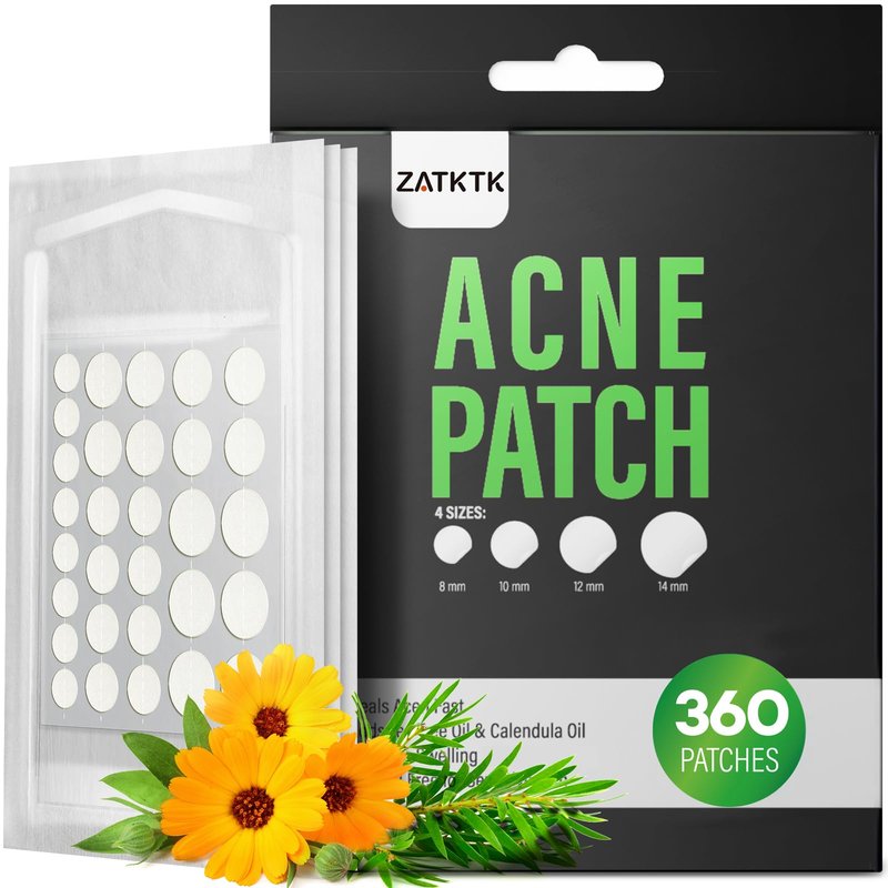 ZATKTK Pimple Patch (360 Counts 4 Sizes), Hydrocolliod Acne Patch for Face, Invisible Zit Patch with Tea Tree Oil & Calendula Oil, Blemish Patch