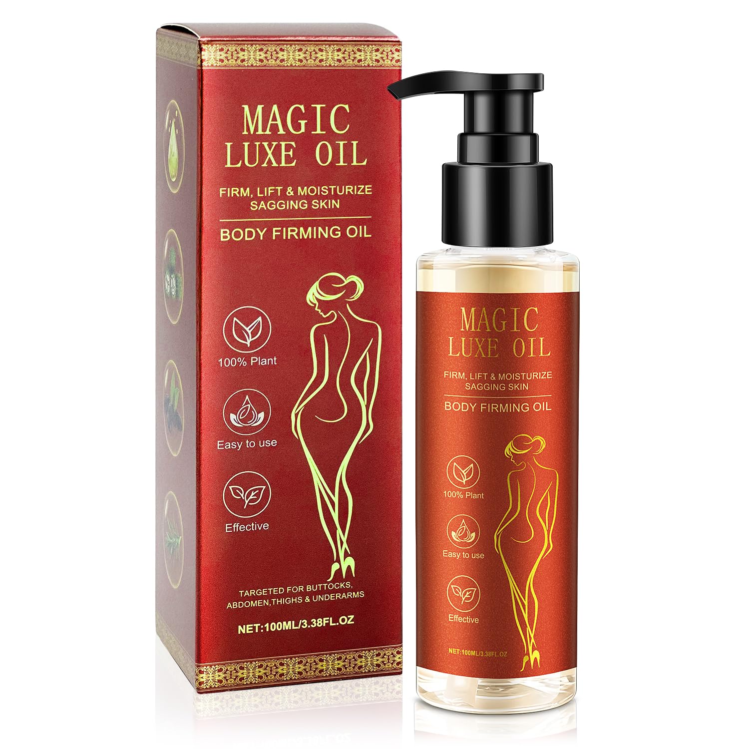 MAGIC LUXE OIL Body Firming Oil, Hydrating & Skin Tightening for Women Bums, Tums, Thighs & Underarms | Non-Greasy | Reduces the Appearance of Fine Lines & Improves Skin Elasticity Look | 100 ML