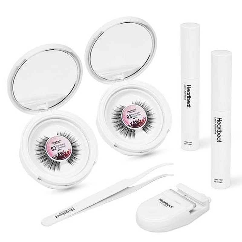 Happy Heartbeat False Lashes Natural Look Thin Band Eyelashes,Wispy Soft Cat Eye Volume Reusable Strip Fake Lashes,with Lash Glue and Eyelash Curler Professional Kit (LS1 Kit)