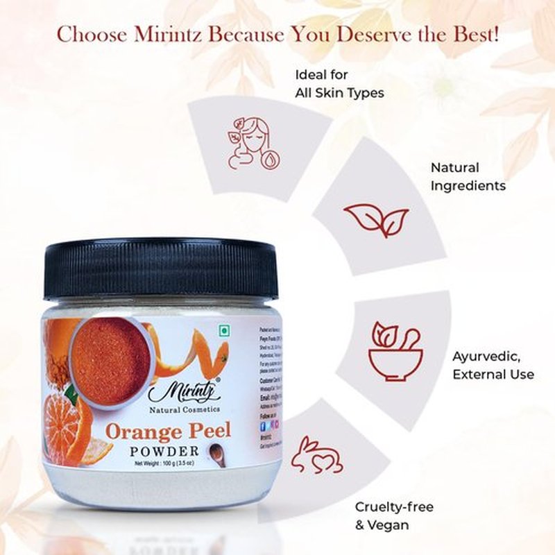 Mirintz Orange Peel Powder, 100 g| Face Pack, Facial Mask and Scrub | Natural| Skin Cleansing | Wrinkles| Citrus Aurantium |Chemical Free | Pack of 1, Normal