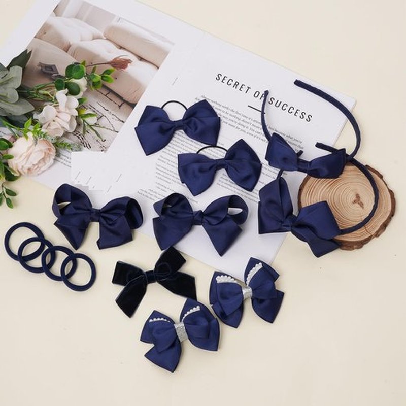 phnydreg Girl Navy Hair Bow Accessories 14 Pieces Uniform Hair Bows Hair Clips Headband for School Toddler Girls