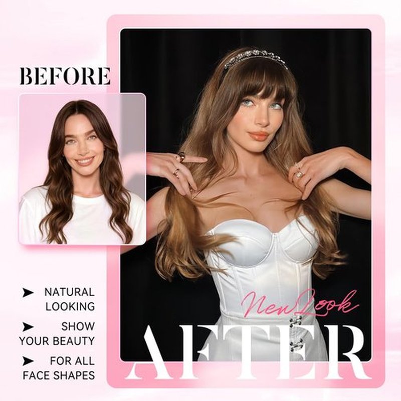Mesariel Clip in Bangs Real Human Hair Fake Clip on Bangs for Women Dark Brown Air Wispy Fringe with Temples Curved Hairpieces for Daily Wear