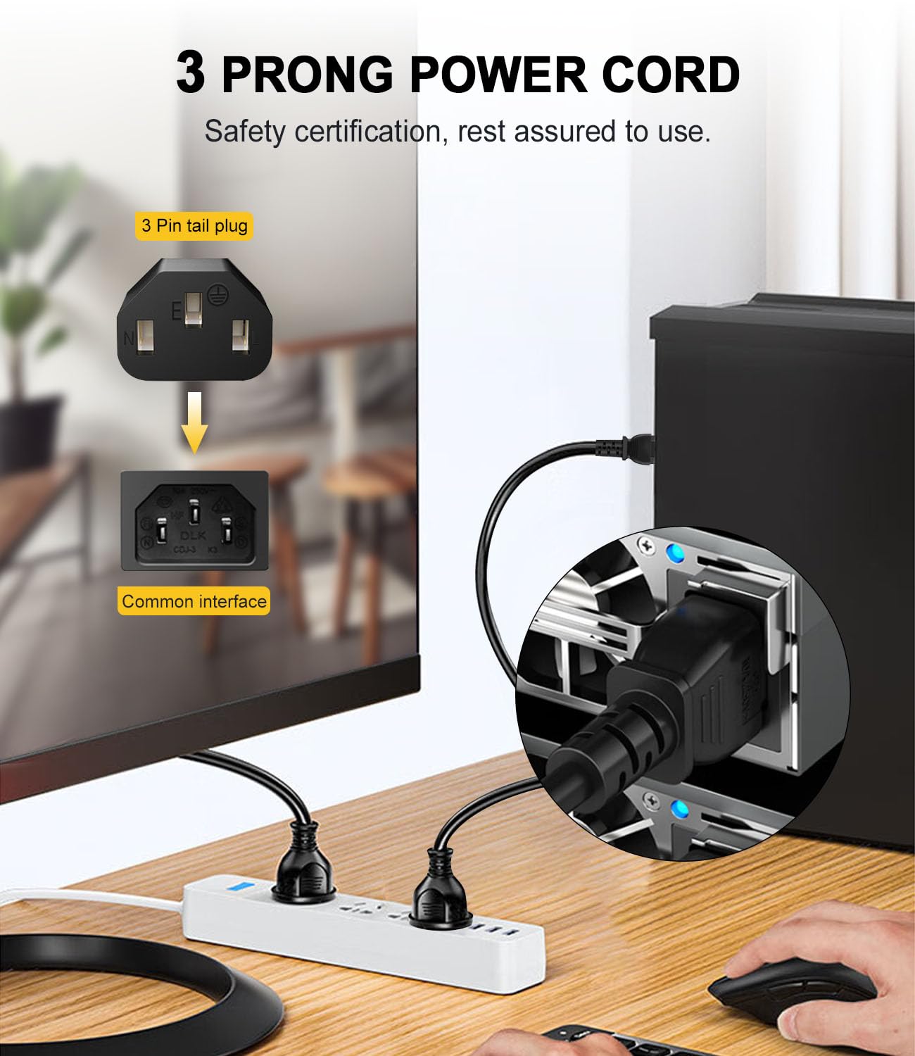 3 Prong Treadmill Power Cord for Sperax UREVO Elseluck Yagud Superun 6 Ft