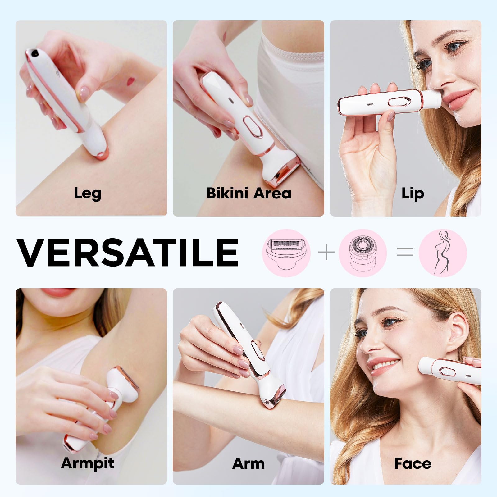 Electric Razor - Shaver - Trimmer for Women: 2 in 1 Painless Body Razors and Facial Hair Remover - Rechargeable Hair Removal Kit for Face Body Leg Bikini Underarm Arm