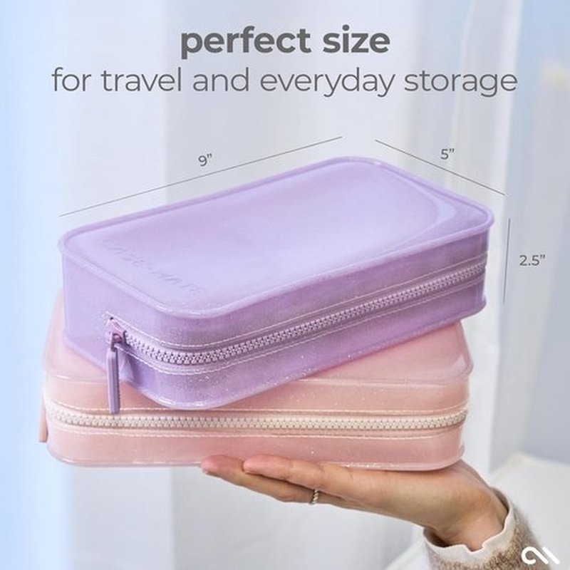 Case-Mate Jelly Makeup Bag - Waterproof Travel Cosmetic Organizer - Small Ballet Pink Zipper Pouch for Essentials
