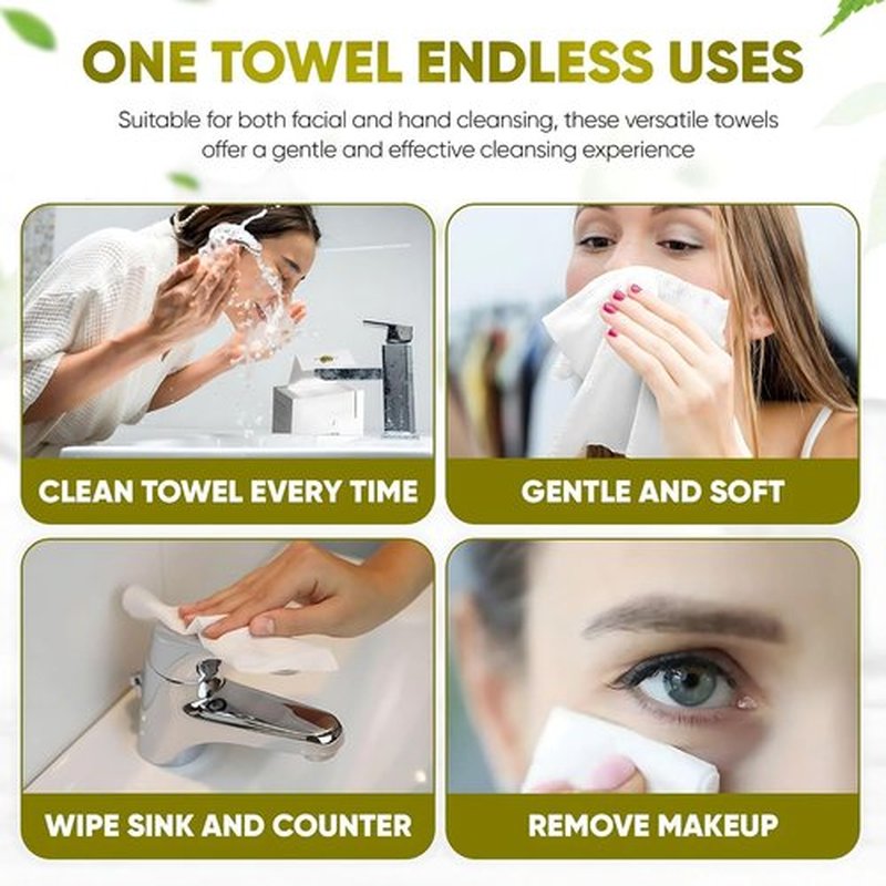 Disposable Face Towels – 100 Count (2 x 50 Boxes) XL 10”x12” Biodegradable Dry Wipes | Ultra Soft, Lint-Free, Dual-Texture Face Cloths | Chemical-Free, Fragrance-Free Facial Towels for Sensitive Skin