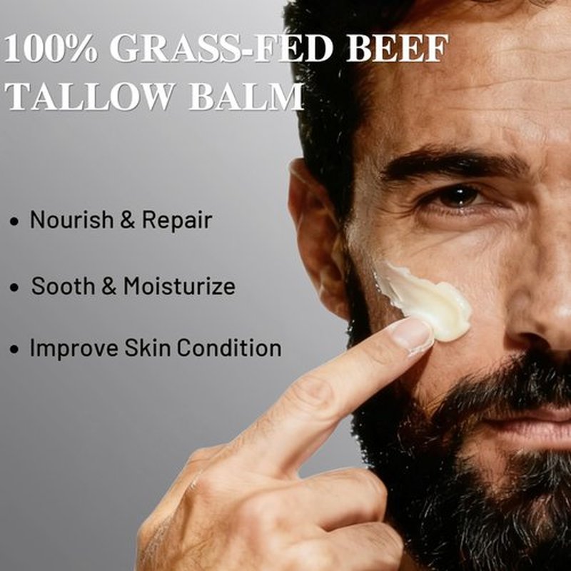 ICIKOL Grass-Fed Beef Tallow Balm for Men - Whipped Tallow Face Moisturizer & Beard Balm with Manuka Honey - Natural After Shave Care for Dry & Sensitive Skin, 2.1 oz