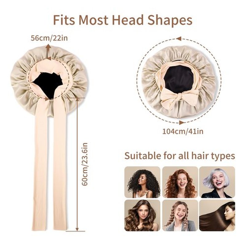 SILMANA Silk Bonnet for Sleeping Women, 22 Momme 100% Mulberry Silk Sleep Cap, Double-Layer Reversible Silk Hair Wrap for Women & Night Hair Care, Fits All Hair Types - Champagne