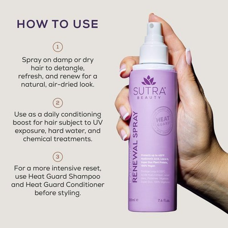 SUTRA Heat Guard Renewal Hair Spray for Frizzy, Dry & Damaged Hair - Thermal Protecting Hairspray Hydrates, Protects & Repairs Against Heat with Hyaluronic Acid - Anti-Frizz Haircare Products