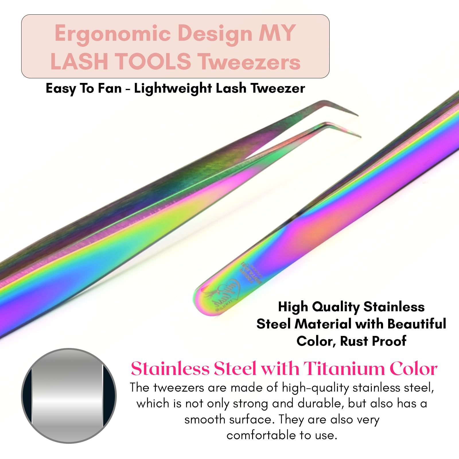 My Lash Tools Eyelash Extension Curved Degree Tweezers for Isolation Lash Extensions 14cm, Best for Individual Isolation & Classic Lashes Japanese Stainless Steel Eyelash Twisers (Rainbow 2)