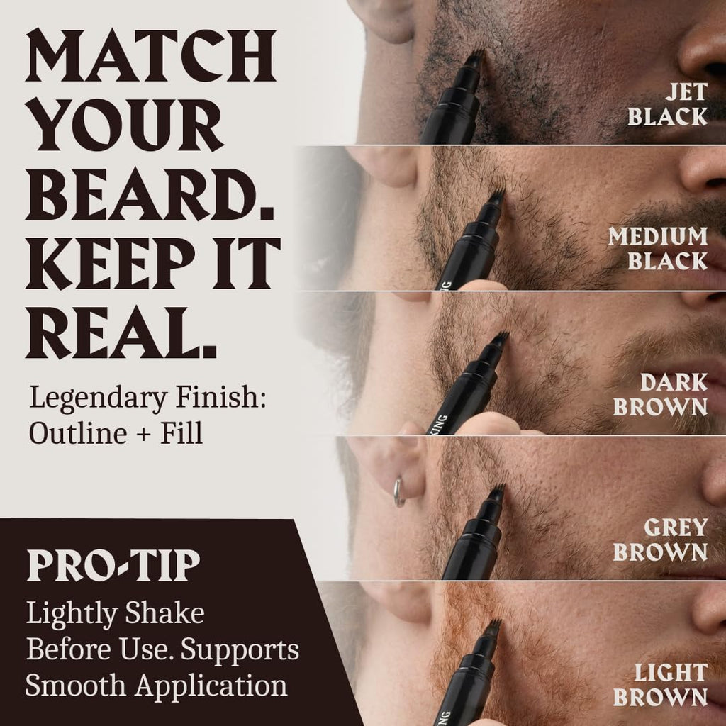 Striking Viking Beard Pen - Jet Black, 2 Pens Pack - Temporary Beard Dye - Waterproof Sweatproof Long Wear Beard Pencil Filler For Men for Touchups & Gap Contouring - Enhances Facial Hair