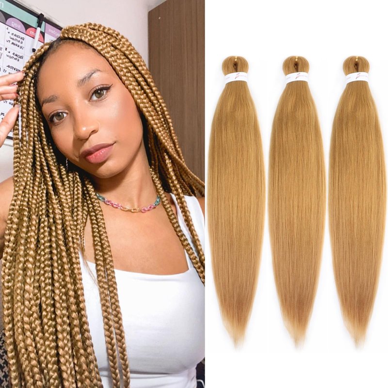 WacanDan Honey Blonde Braiding Hair Pre stretched 16 Inch 3 Packs, 27# Professional Soft Yaki Texture Long Braid Extensions, Hot Water Setting for Box Braids Twist & Crochet Braids