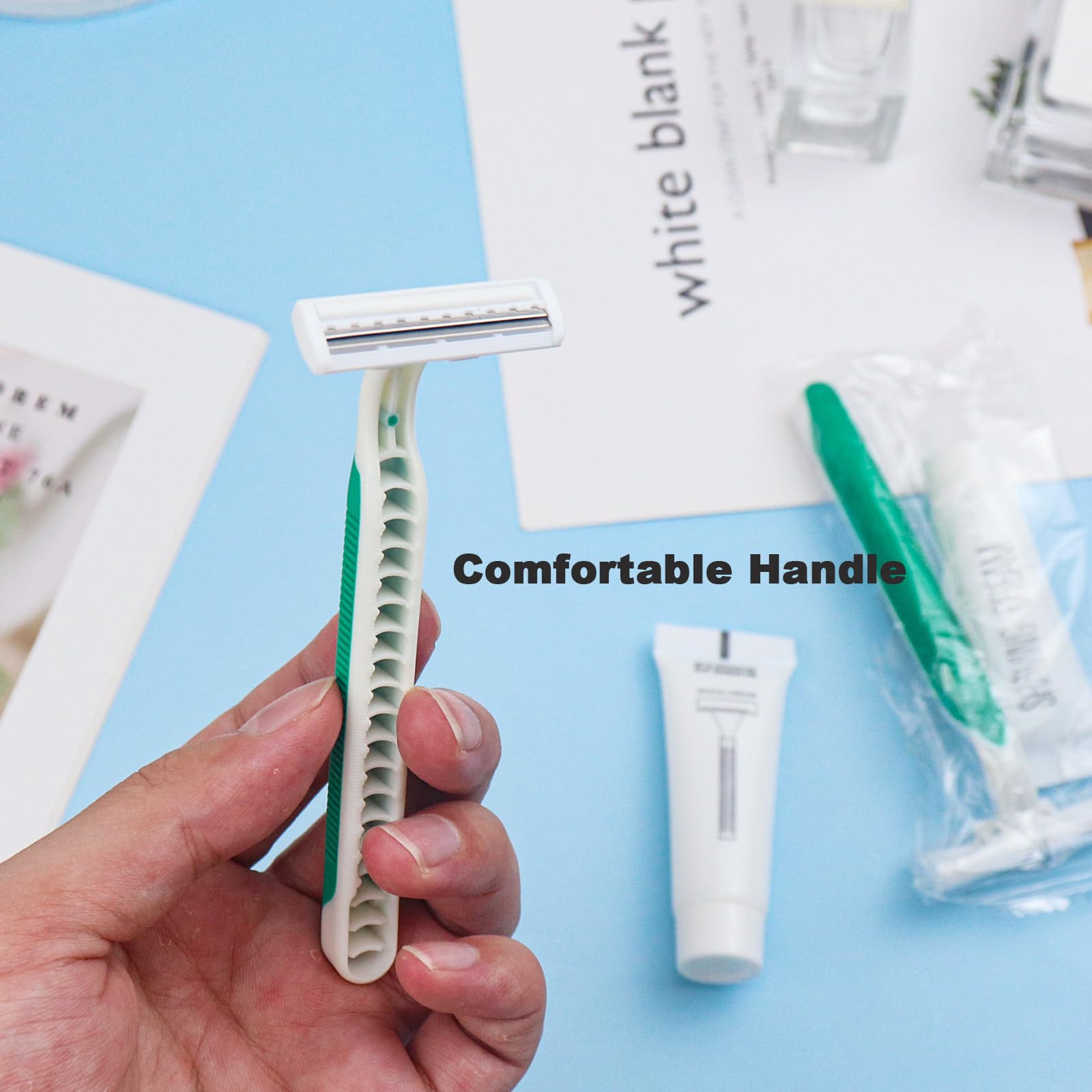 Disposable Razors in Bulk Pack of 30,Green Disposable Shaving Razors Individual Wrapped Twin Blade Bulk Disposable Razors with Clear Cap and 10g Shaving Cream for Homeless,Hotel,Travel,Charity,Shelter
