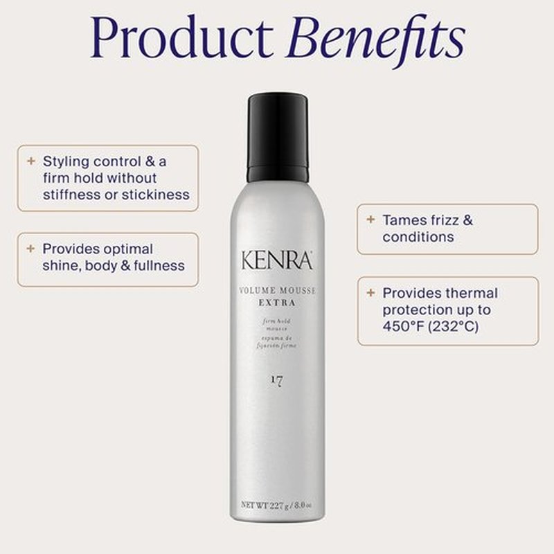 Kenra Volume Mousse Extra 17 - Firm Hold Lightweight Formula | Tames Frizz & Conditions | 8 oz