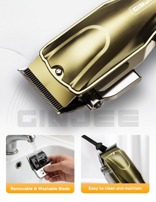 GinJee Hair Clippers for Men, Cordless & Corded Barber Clipper with 5Hrs Runtime, 7000RPM Rotary Motor & LED Display, Waterproof Professional Hair Cutting Kit for Men and Home Use (Gold)