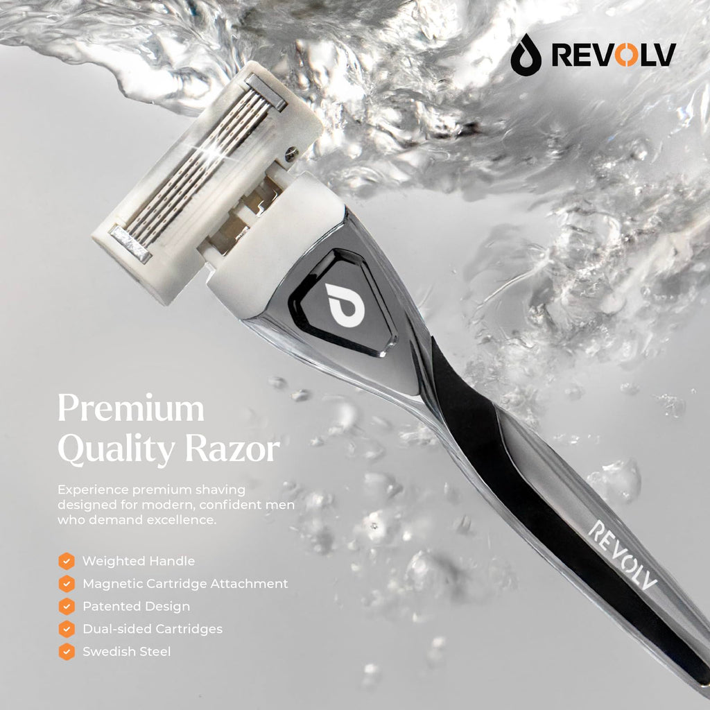 REVOLV - Men’s Razor - 1 Premium Weighted Handle + 1 Dual-Sided Cartridge - For a Closer, Smoother Shave - Safe on Sensitive Skin - Black
