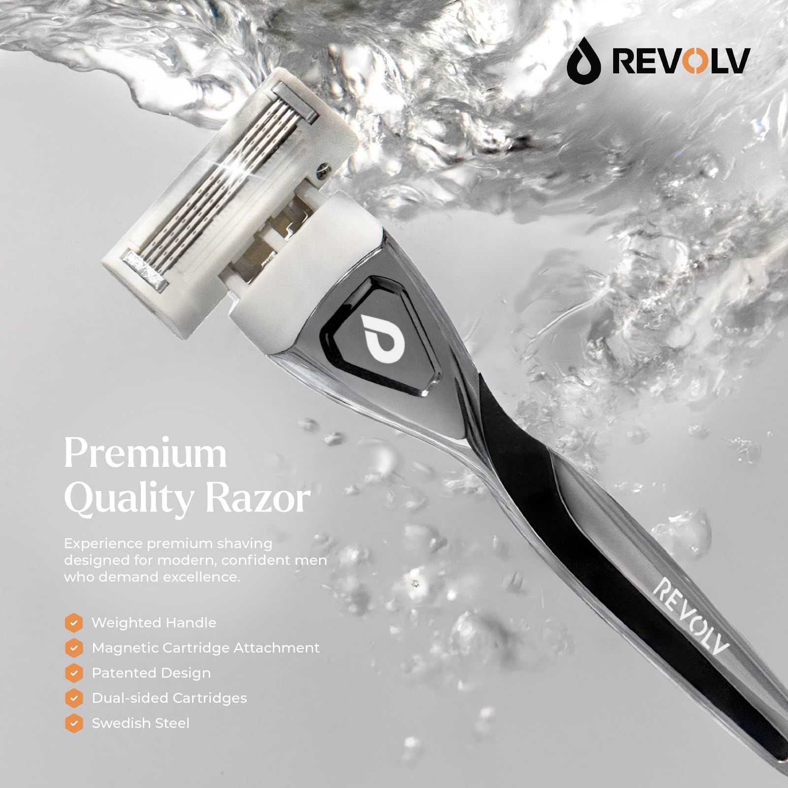 REVOLV - Men’s Razor - 1 Premium Weighted Handle + 1 Dual-Sided Cartridge - For a Closer, Smoother Shave - Safe on Sensitive Skin - Black