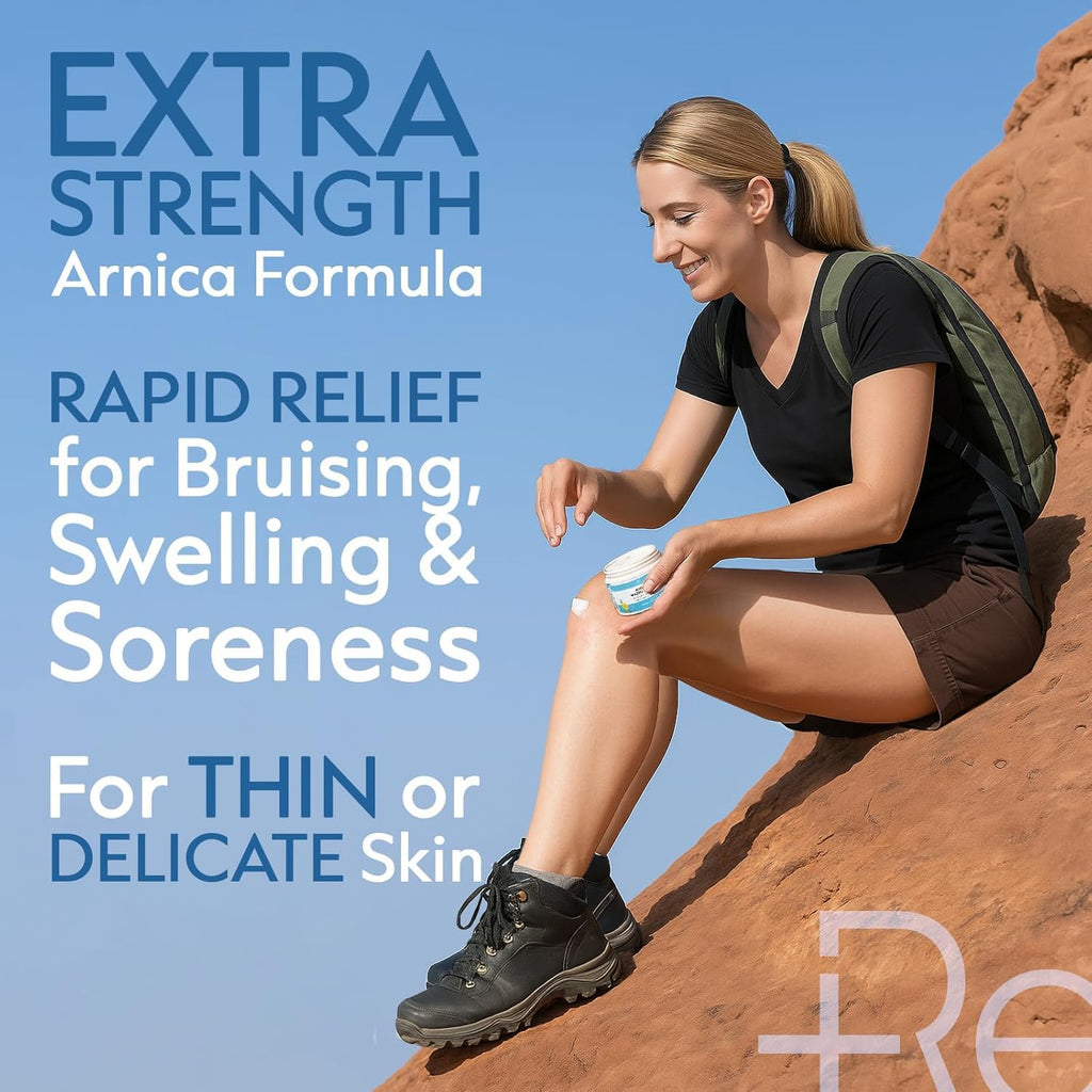 Recuren Plus Arnica Bruise Cream Extra Strength: Rapid Relief for Bruising Swelling Soreness Pain on Thin Skin - Potent Arnica Montana with Vitamin K Coconut Shea Butter - Face & Body