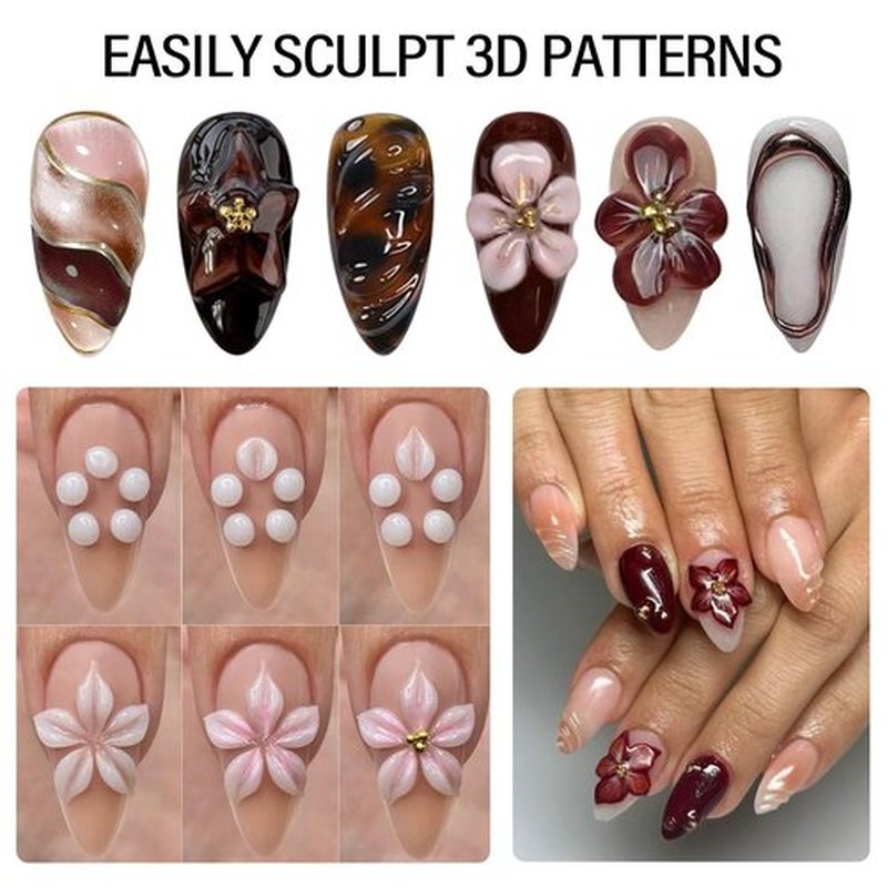 EBANKU 14 Colors Sculpture Painting Nail Gel Set, 3D Nail Carved Gel Sculpture Creative DIY Decoration Painting Glue with Silicone Mold, Silicone Pen, Cuticle Pusher and Carving Brush