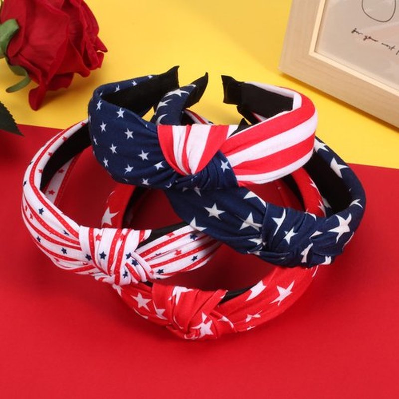 Lonext 4pcs Independence Day Knotted Headband for Women 4th of July Hairbands Twist Turban Headband Elastic Hair Hoop (American Flag Colors)