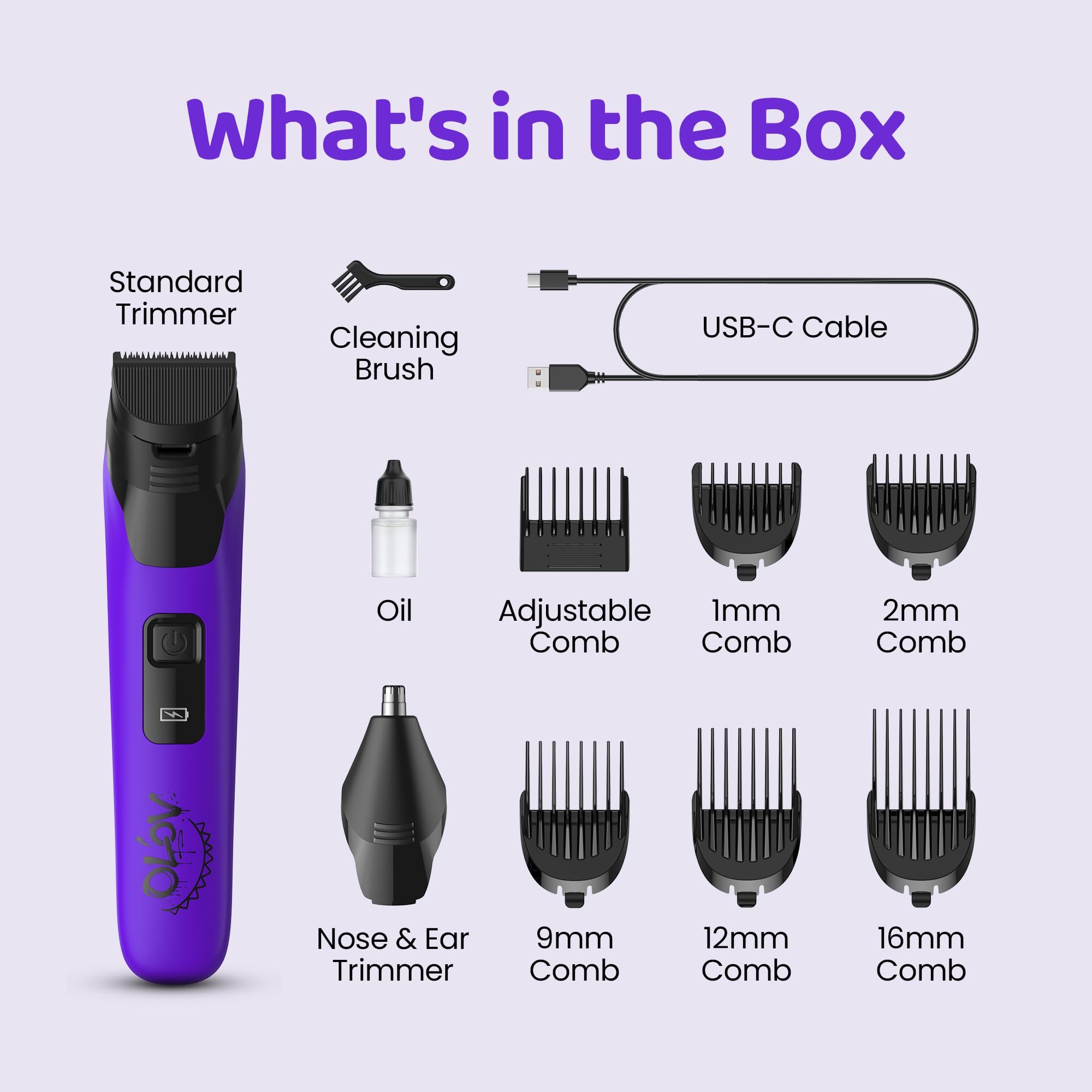 OLOV LITE Electric Beard Trimmer for Men,Nose Hair Trimmer &Men‘s Electric Razor 10-in-1 Grooming Kit Cordless Shaver Gift-Ready for Men(Purple)
