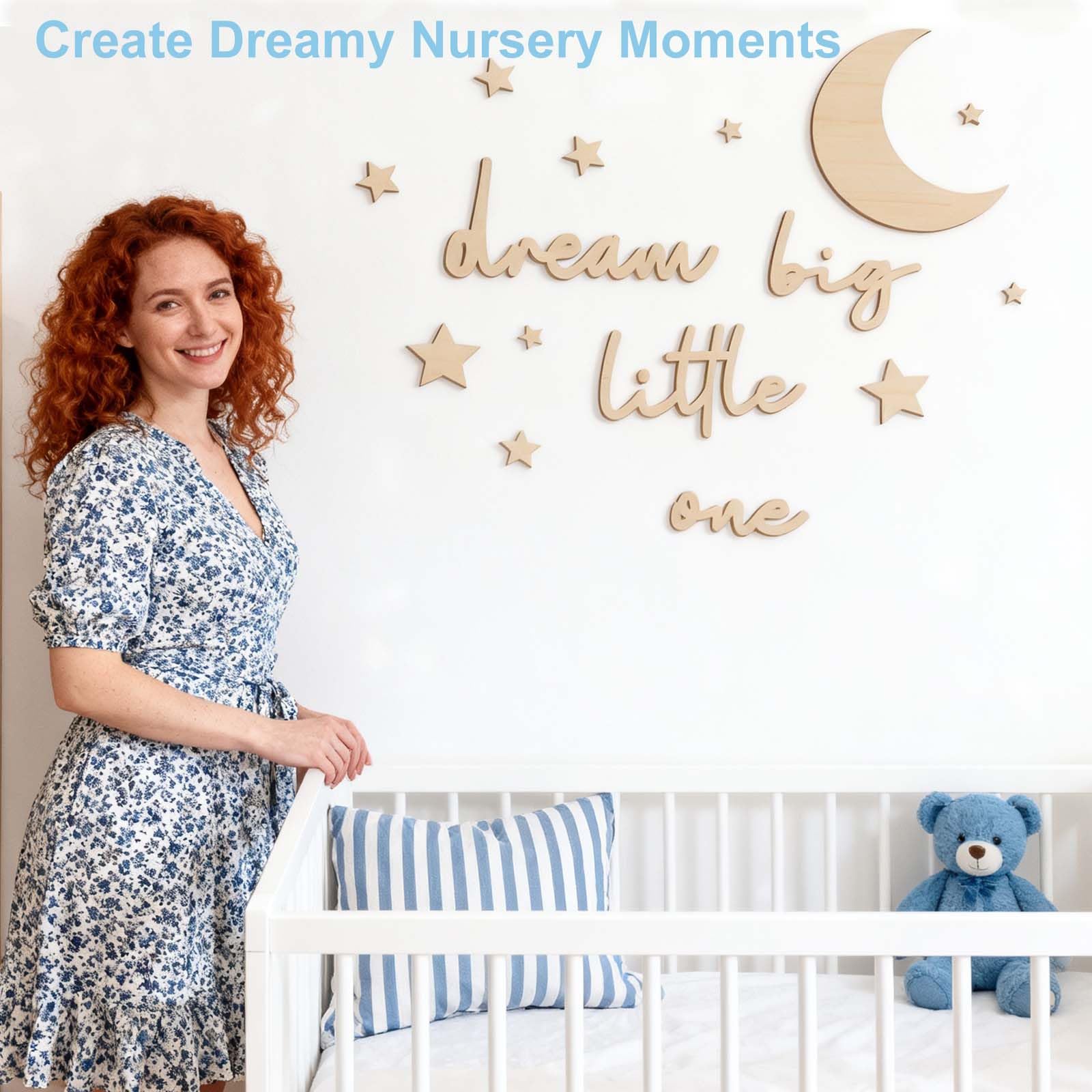 15Pcs Wooden Moon and Stars Nursery Wall Decor