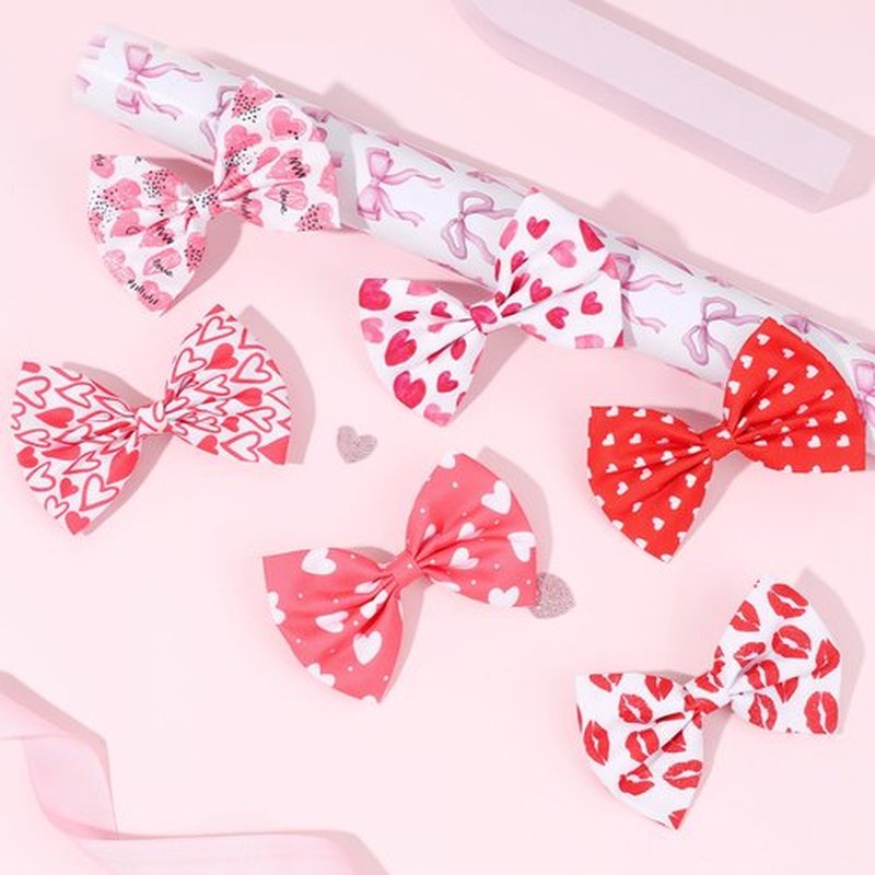 PABOBIT 6 PCS Valentines Day Hair Bows for Girls, Heart Hair Clips Red Pink Bow Alligator Clip, Valentine Hair Accessories for Toddler Kids Teens Gifts