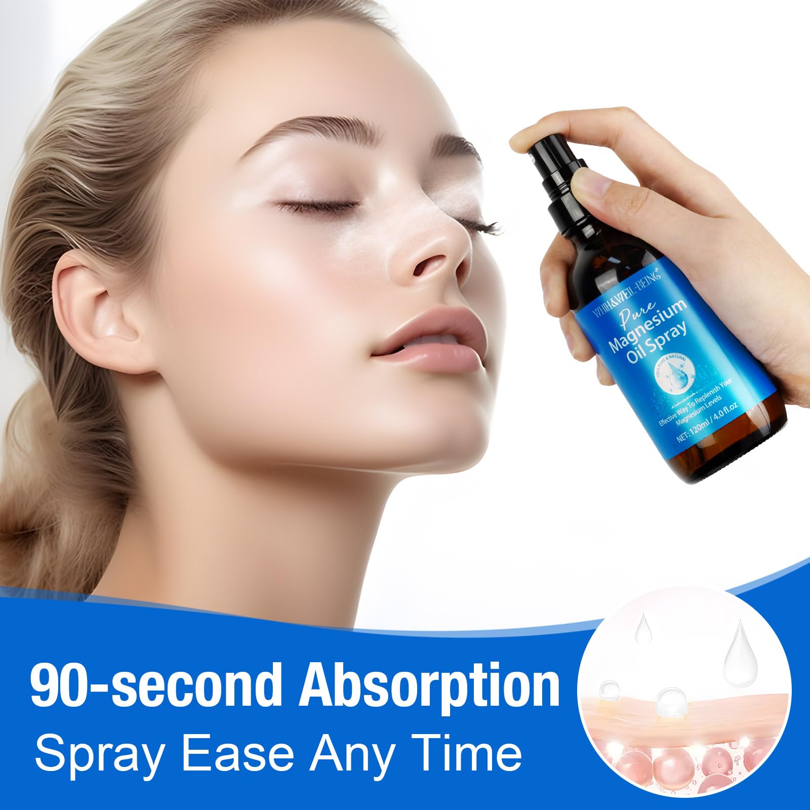 Magnesium Spray, Pure Magnesium Oil Spray Natural in Glass Bottle, Easy to Absorb and Use 120ml