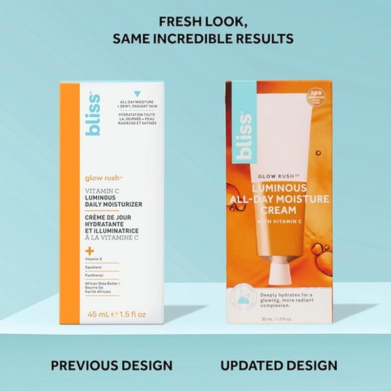 Bliss Glow Rush Vitamin C Moisturizer - Brightening & Hydrating Formula with Squalane, Shea Butter & Vitamin E