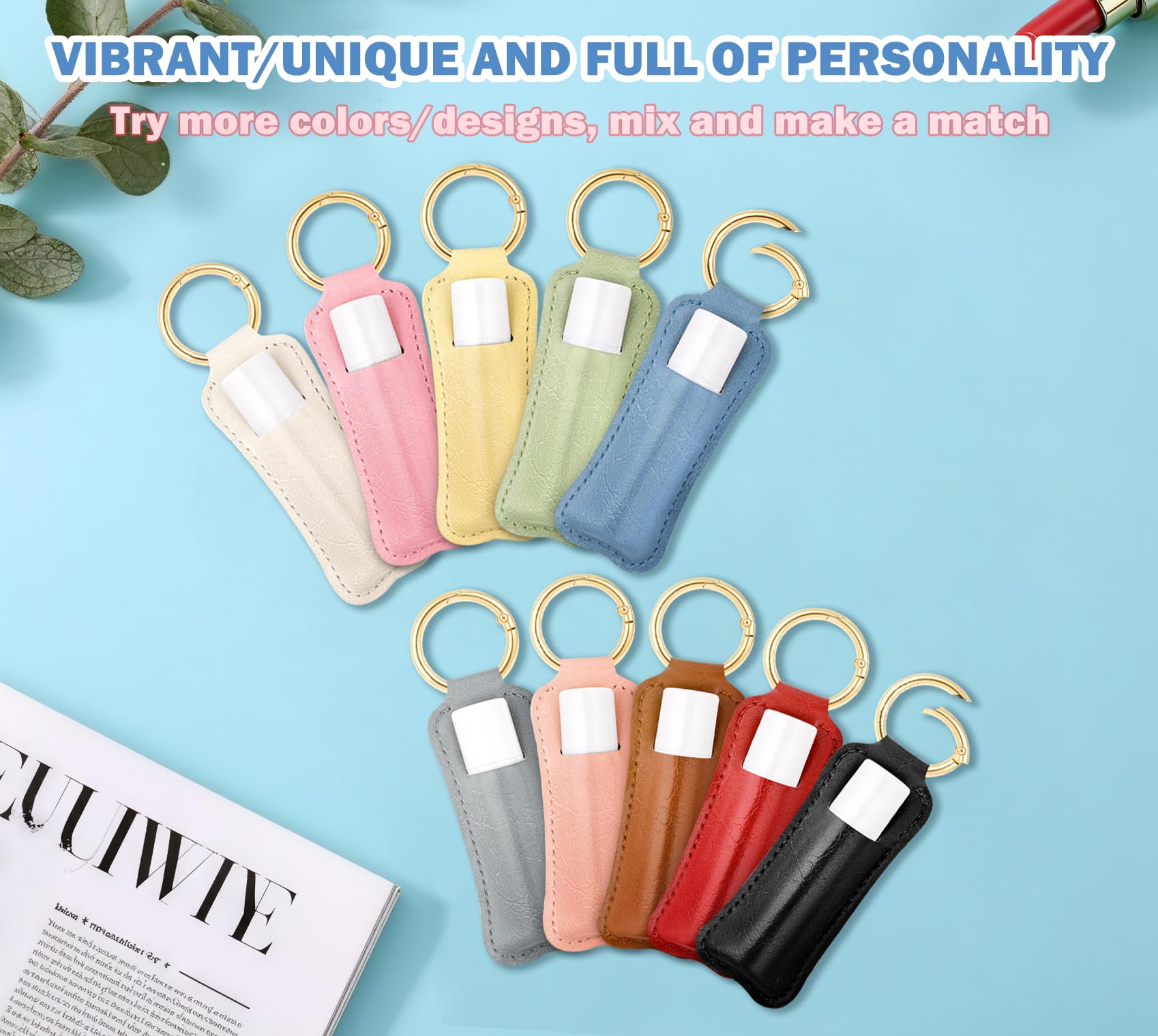 LUCKINEE 3PCS Lip Balm Holder For ChapStick Key Chain Lipstick Holder Key Chain, PU Leather Lip Balm Holder Pouch Keychain Lip Gloss Keychain With O Spring Key Chains Women Cute