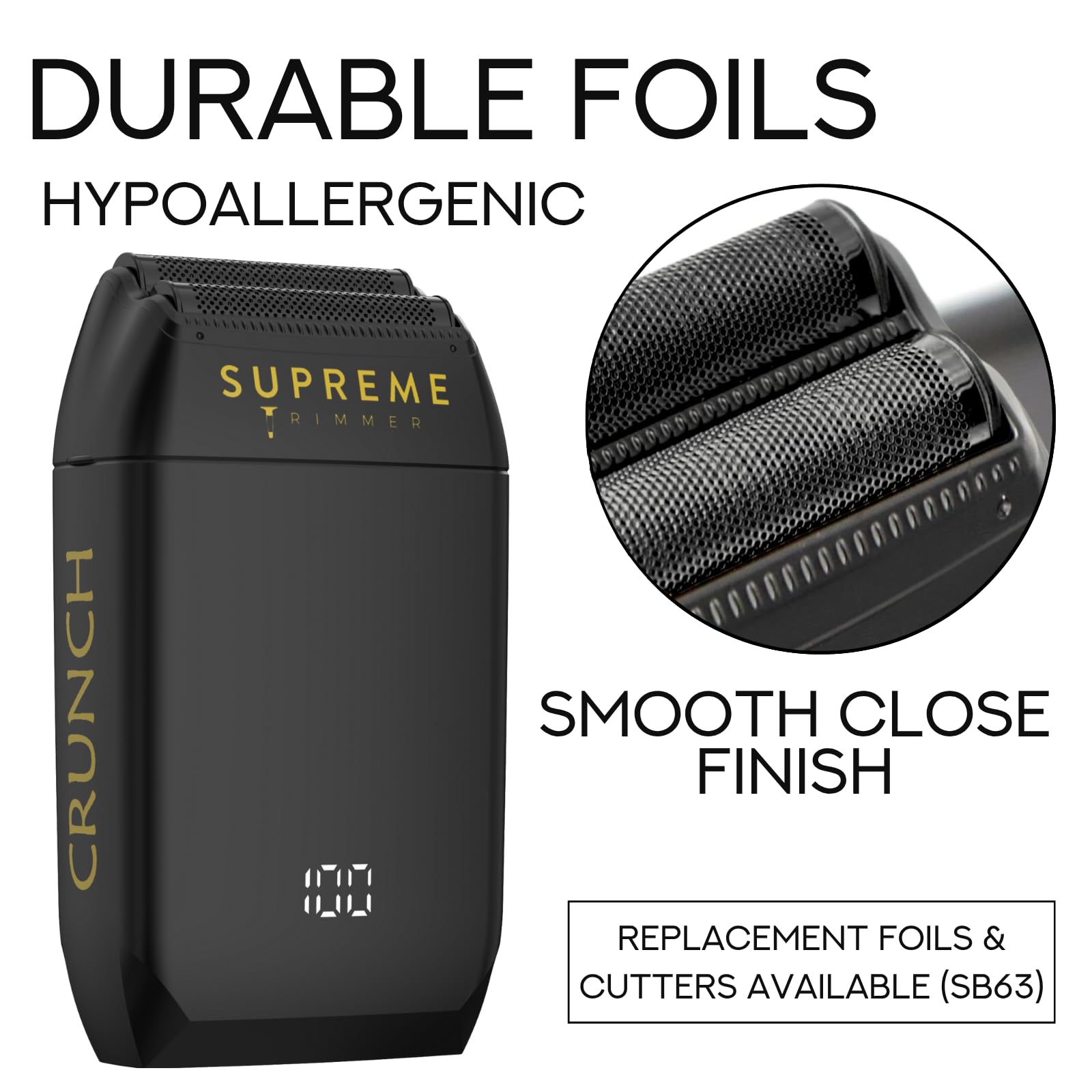 Supreme Trimmer Vader Trimmer & Crunch Foil Shaver Barber Haircutting Kit | Professional DLC T-Blade Beard Trimmer & Waterproof IPX6 Shaver Set | Black Lite