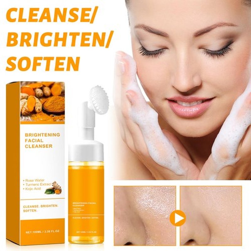 EIVJEC 4Pcs Turmeric Wash and Care Two Piece Set, Tuemeric Facial Cleanser & Turmeric Soap Combo, Face & Body Cleanser, Deep Cleansing，Bring a Bubble Net