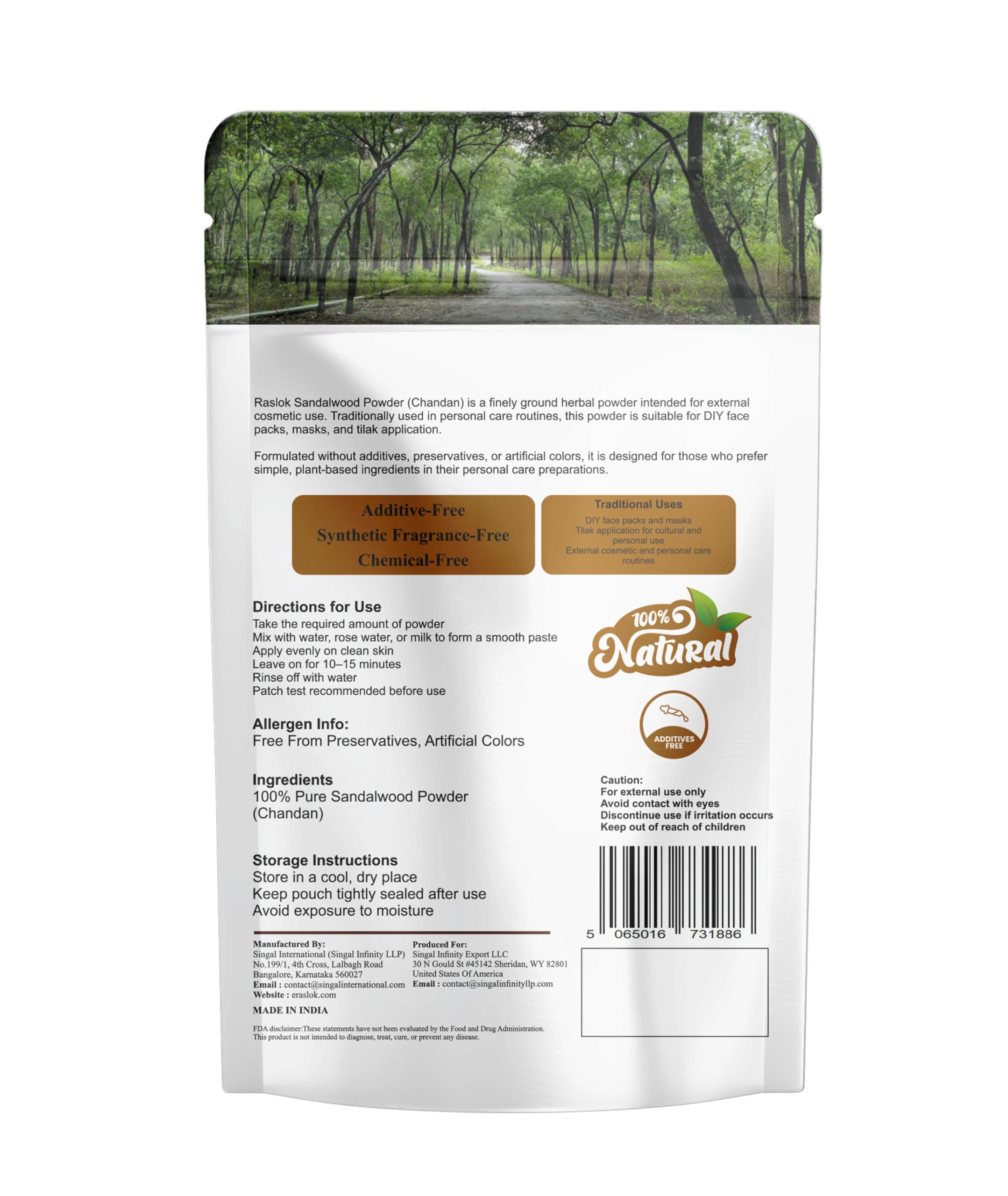Raslok Sandalwood Powder (Chandan) – 100% Pure Herbal Powder for Face Packs, Tilak & Personal Care – Additive-Free, No Preservatives or Artificial Colors – 100 g (3.5 oz)