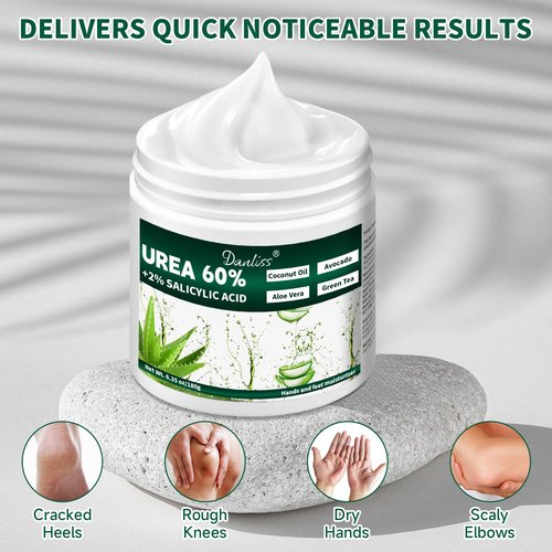Danliss Urea Cream 60% with 2% Salicylic Acid – Unscented 60 Percent Urea Maximum Strength for Dry, Cracked Heels, Hands, Knees, and Elbows. Dead Skin Remover & Callus Repair Treatment 6.35 oz