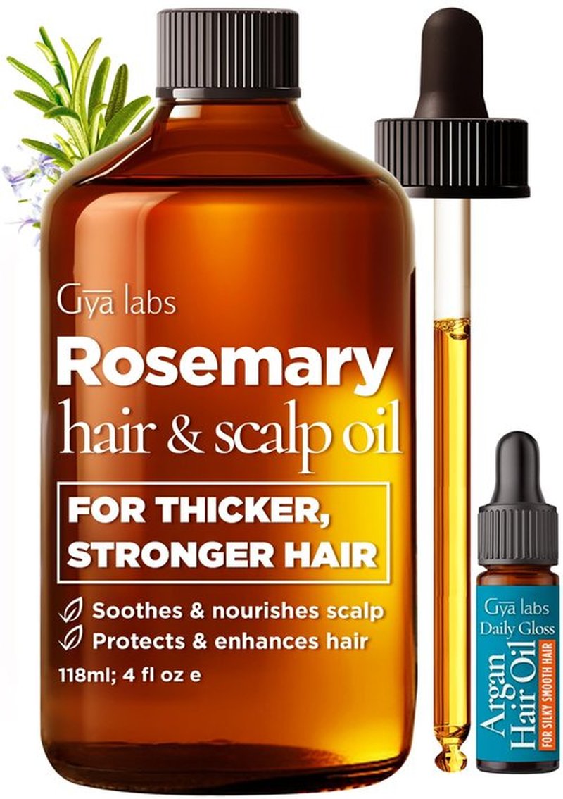 Gya Labs Rosemary & Castor Hair Styling Oil - 4 Fl Oz - Rosemary To Strengthen Hair - Protect & Tame Frizz - Hydrate Dry Scalp with 0.17 Fl Oz Deep Revival Argan Oil