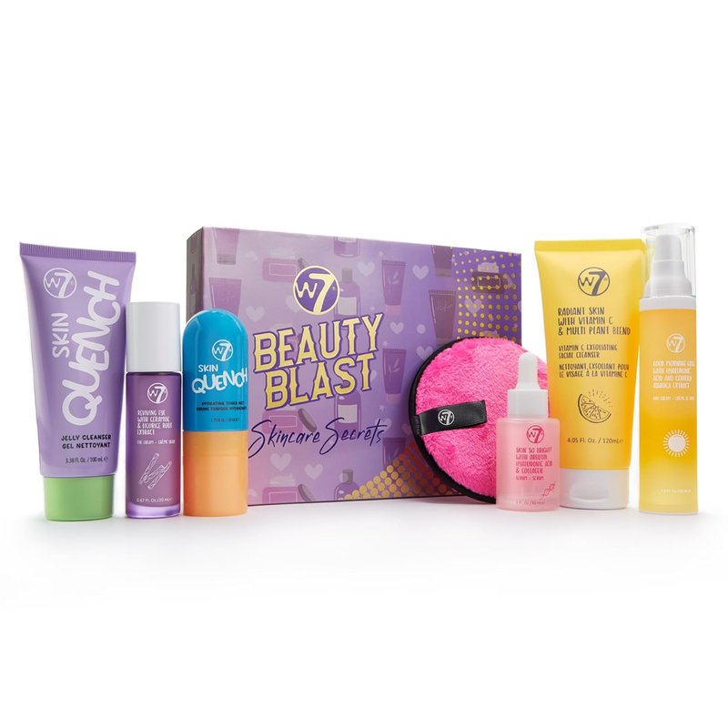 W7 Beauty Blast Skincare Secrets Set - Complete Full-Size Routine with Day Cream, Serum, Toner & More