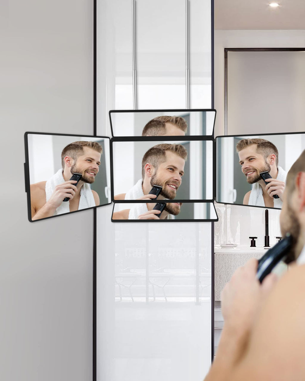 5 Way Mirror for Self Hair Cutting & Shaving, 360 Makeup Mirror with Height Adjustment for Braiding & Styling (Black)